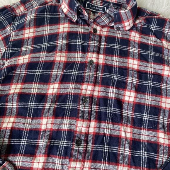 Club Room Shirt Sz L Navy Blue Red White Flannel Check 100% Cotton Casual Mens - Picture 2 of 9